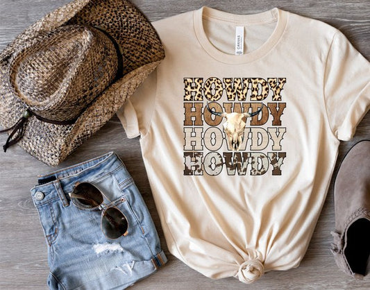 Stacked Howdy With Cowhead Boutique Tee - Classique Collection