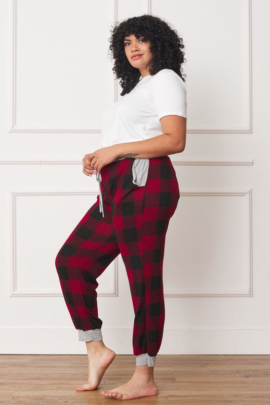 Plus Checkered Print Drawstring Jogger - Classique Collection