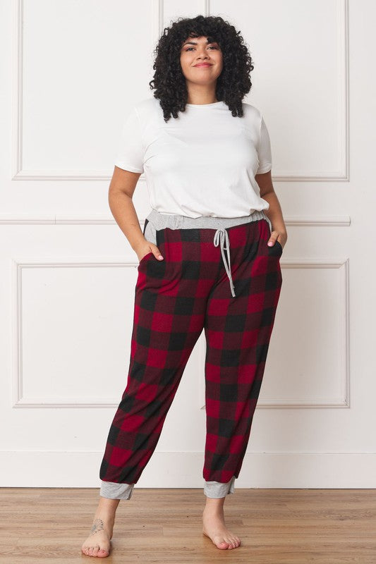 Plus Checkered Print Drawstring Jogger - Classique Collection