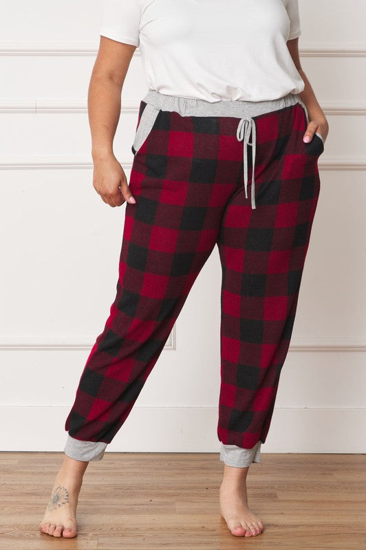 Plus Checkered Print Drawstring Jogger - Classique Collection