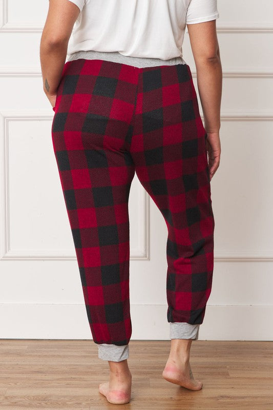 Plus Checkered Print Drawstring Jogger - Classique Collection