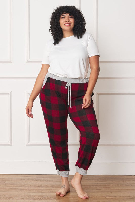 Plus Checkered Print Drawstring Jogger - Classique Collection