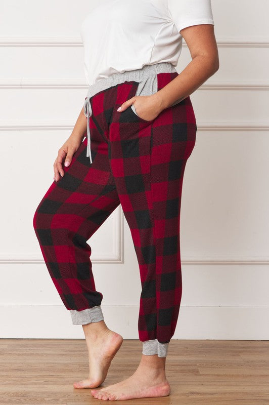 Plus Checkered Print Drawstring Jogger - Classique Collection