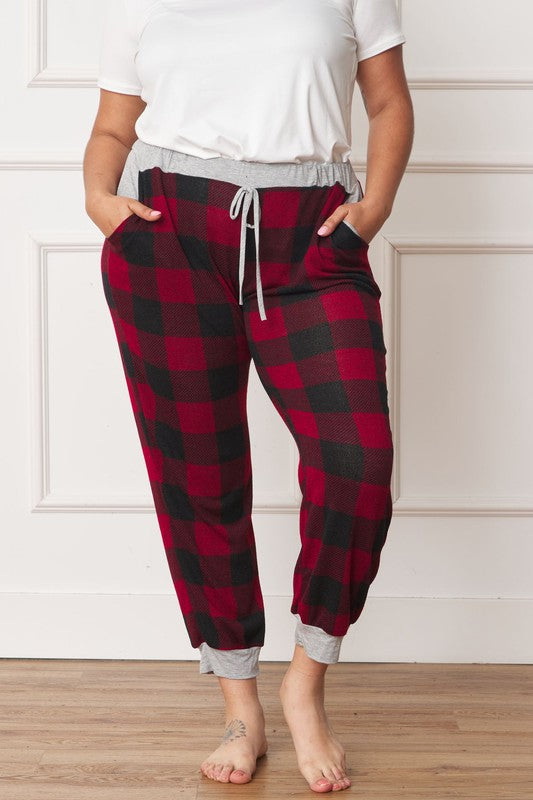 Plus Checkered Print Drawstring Jogger - Classique Collection