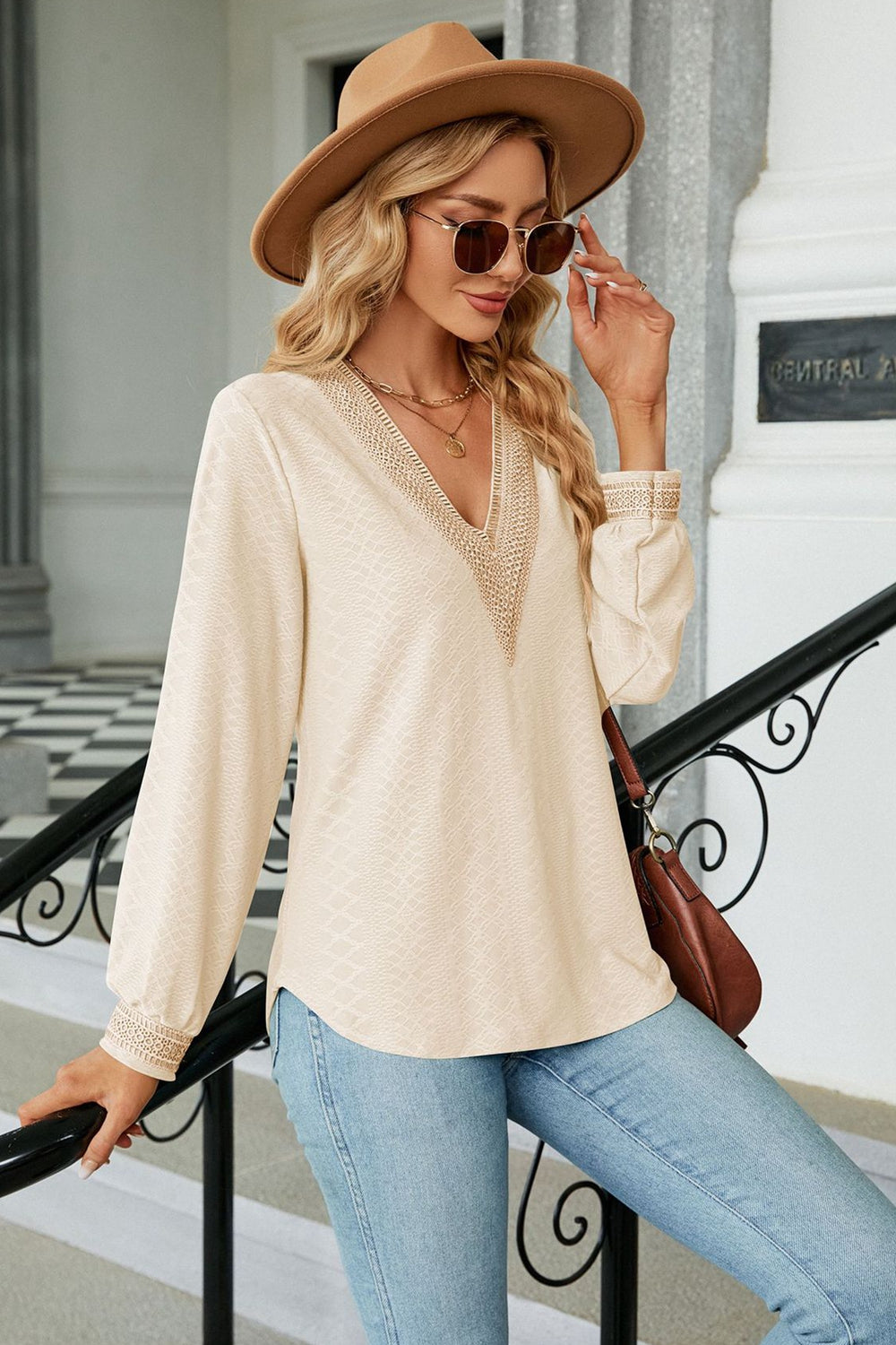V-Neck Long Sleeve Blouse - Classique Collection