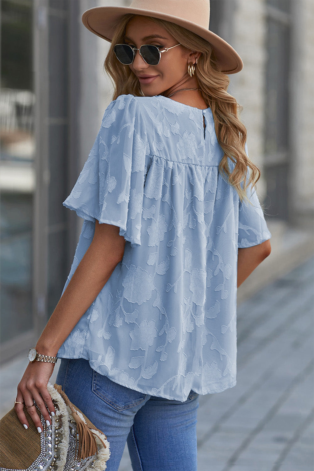 Round Neck Puff Sleeve Blouse - Classique Collection