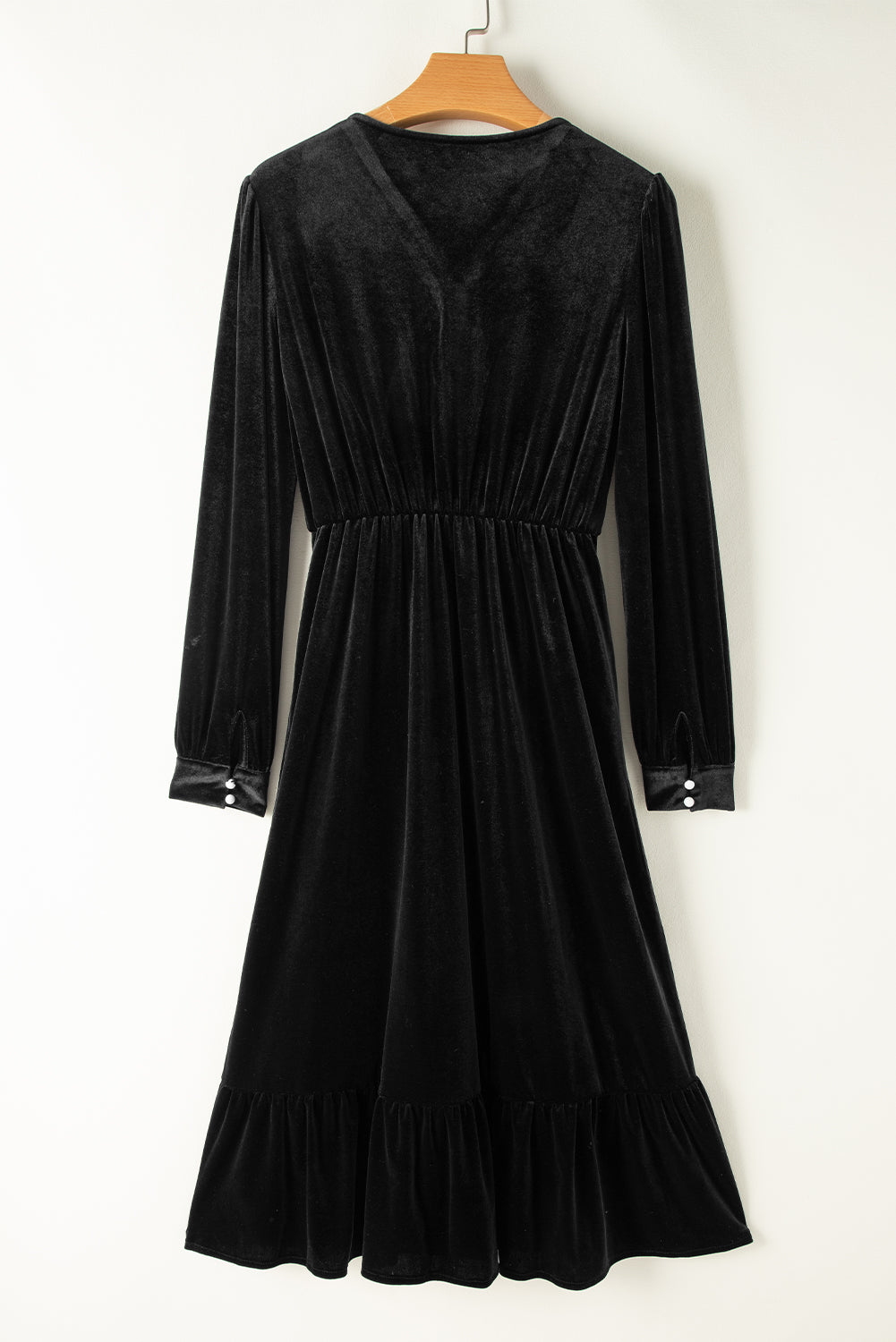 Ruffle Hem Slit V-Neck Long Sleeve Dress - Classique Collection