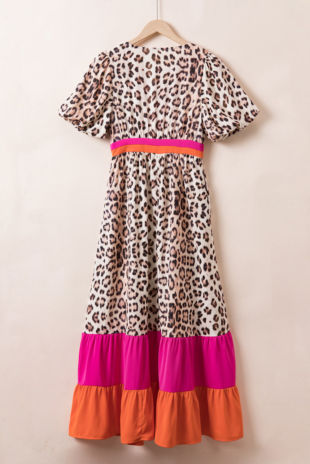 Full Size Leopard V-Neck Half Sleeve Maxi Dress - Classique Collection
