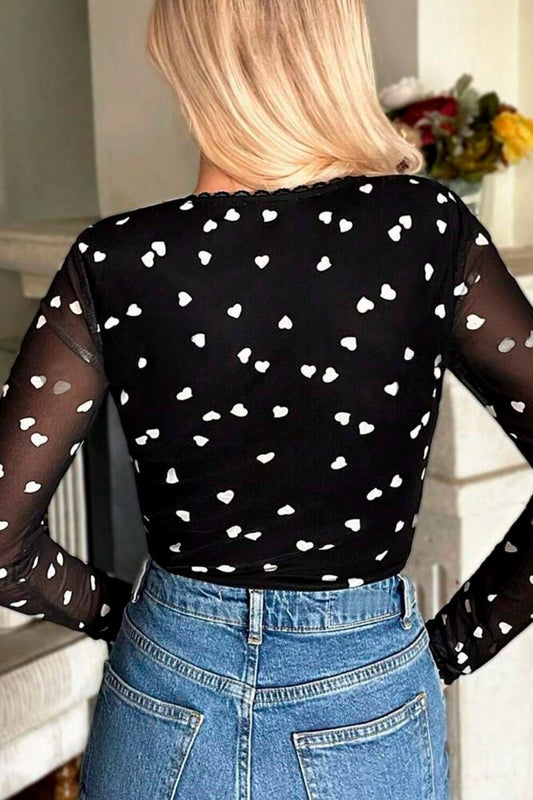 Heart Square Neck Long Sleeve Bodysuit - Classique Collection