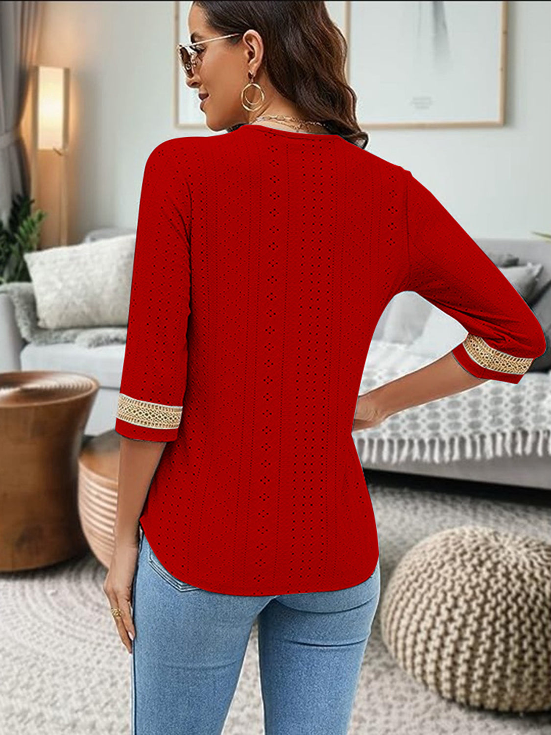 V-Neck Eyelet Blouse - Classique Collection