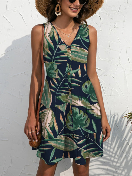 FAM-FAM Printed V-Neck Sleeveless Mini Dress - Classique Collection