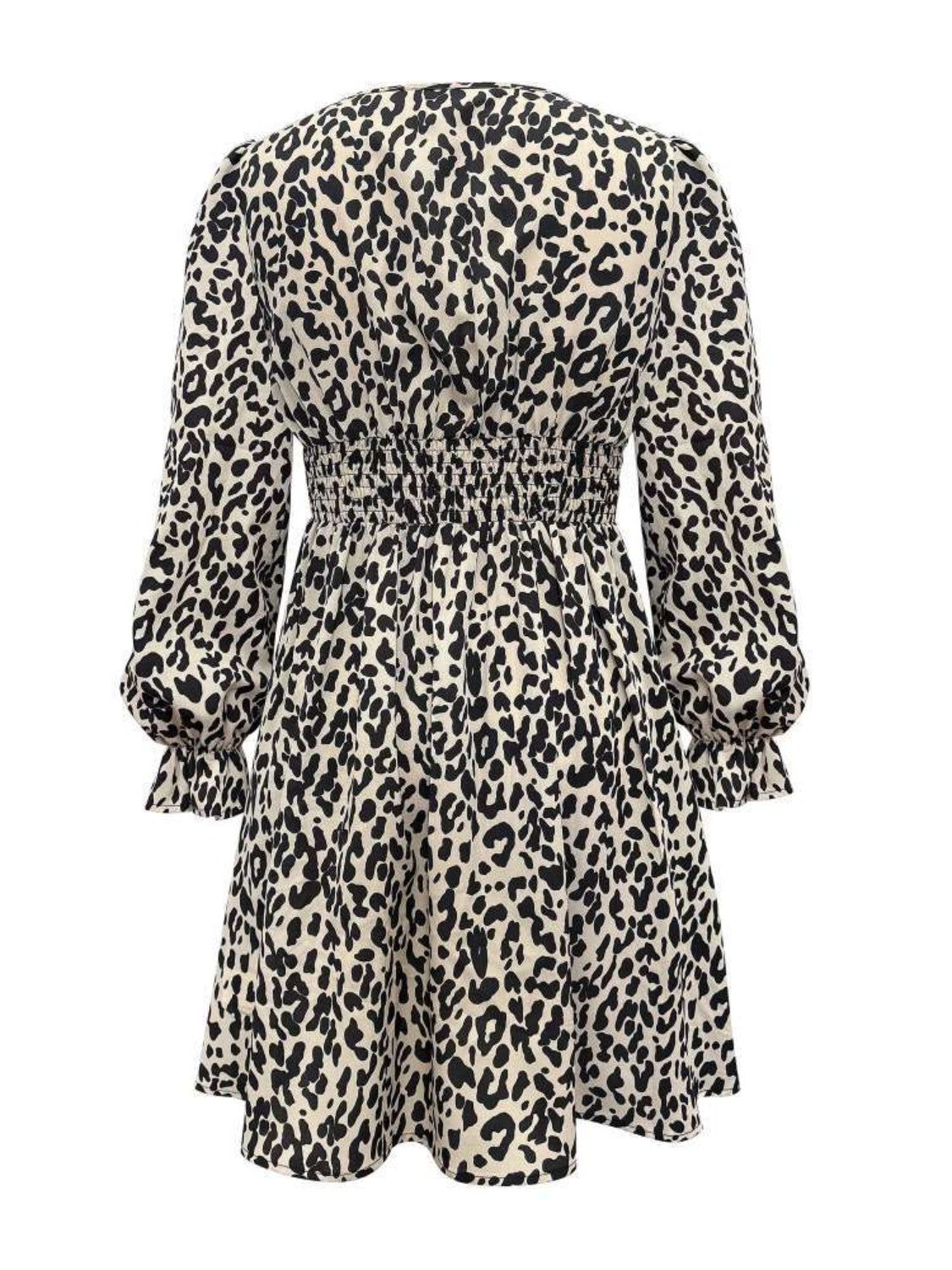 Leopard V-Neck Flounce Sleeve Dress - Classique Collection