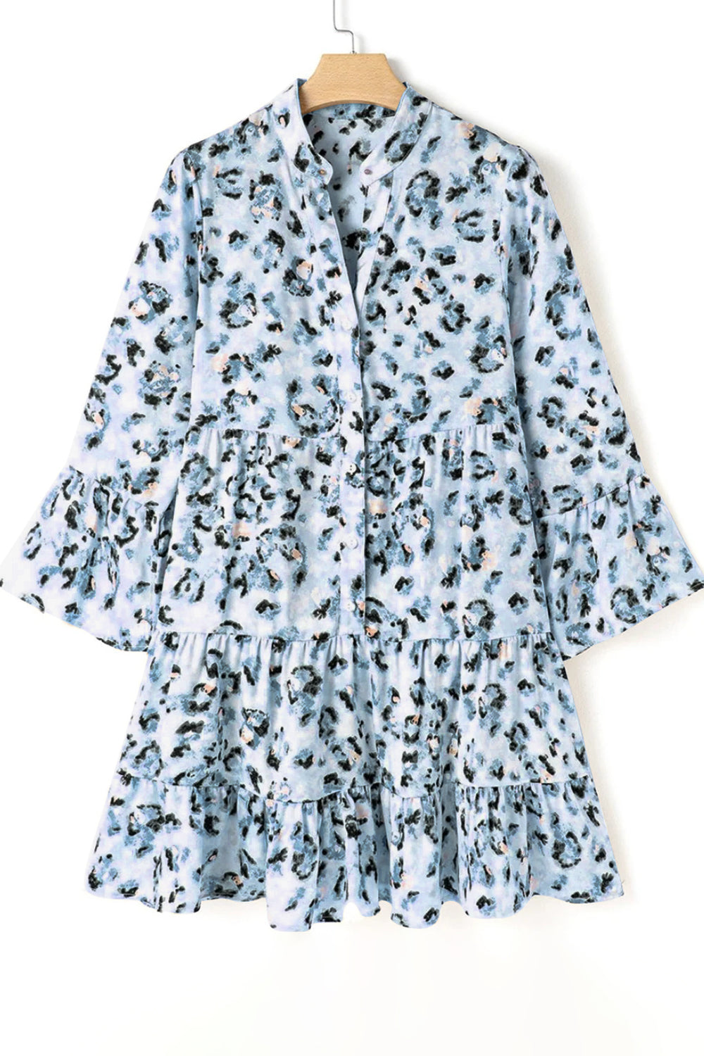 Leopard Notched Long Sleeve Tiered Dress - Classique Collection