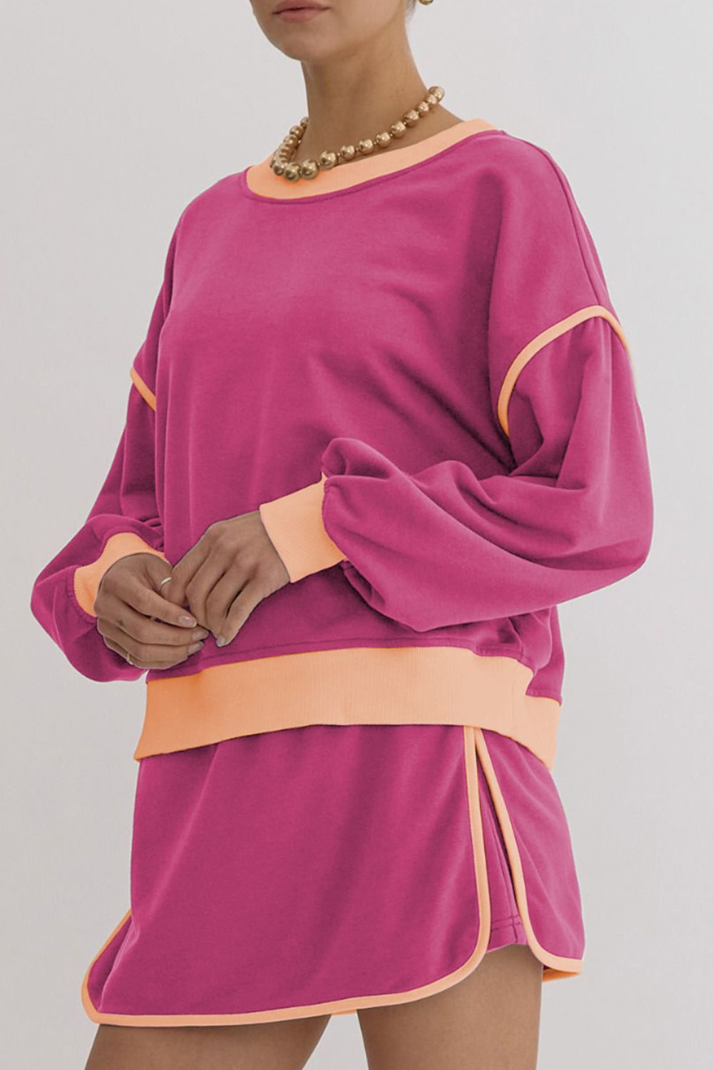 Contrast Trim Round Neck Top and Skort Set - ClassiQ