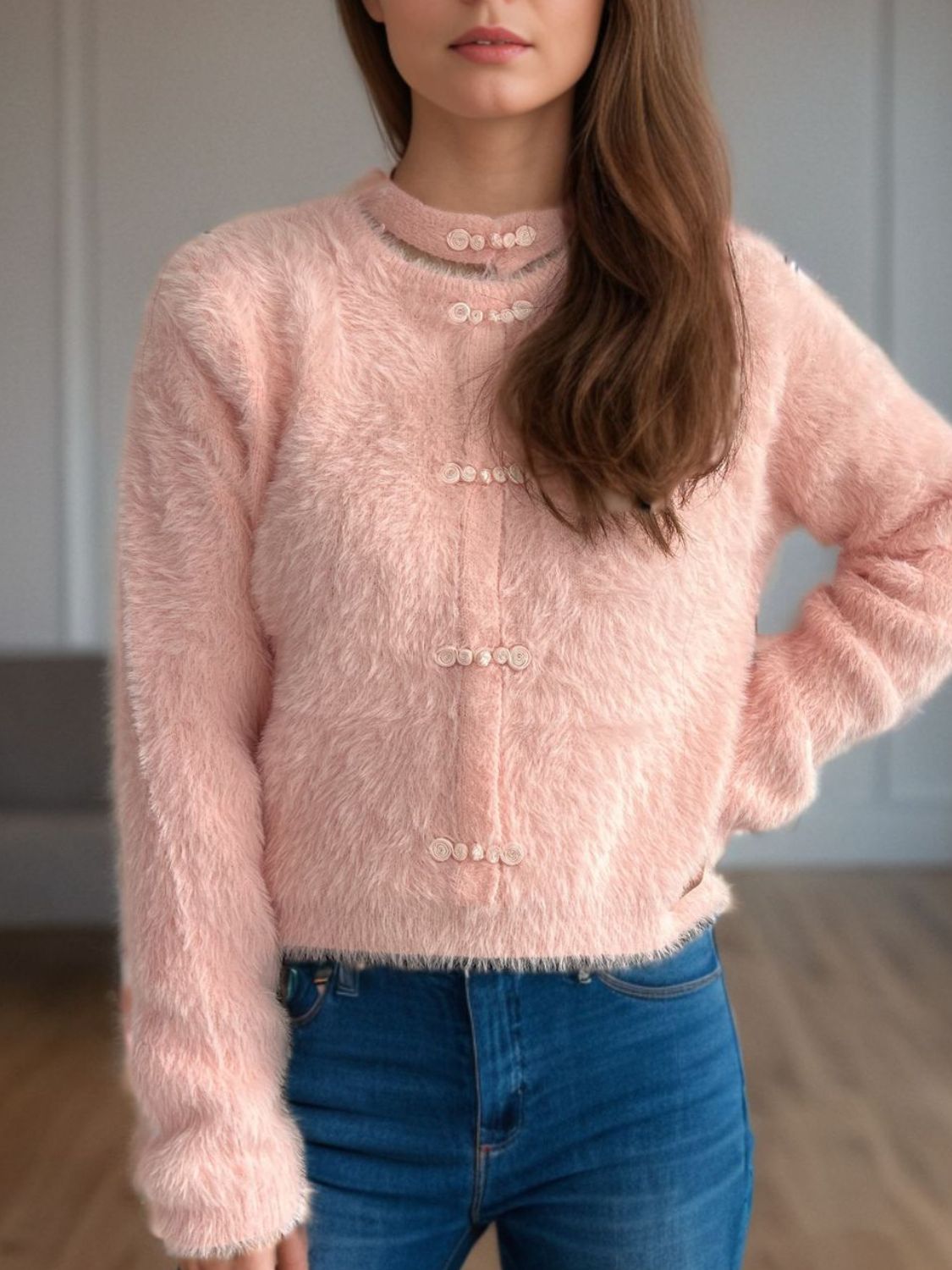 Cutout Knot Button Long Sleeve Cardigan - ClassiQ