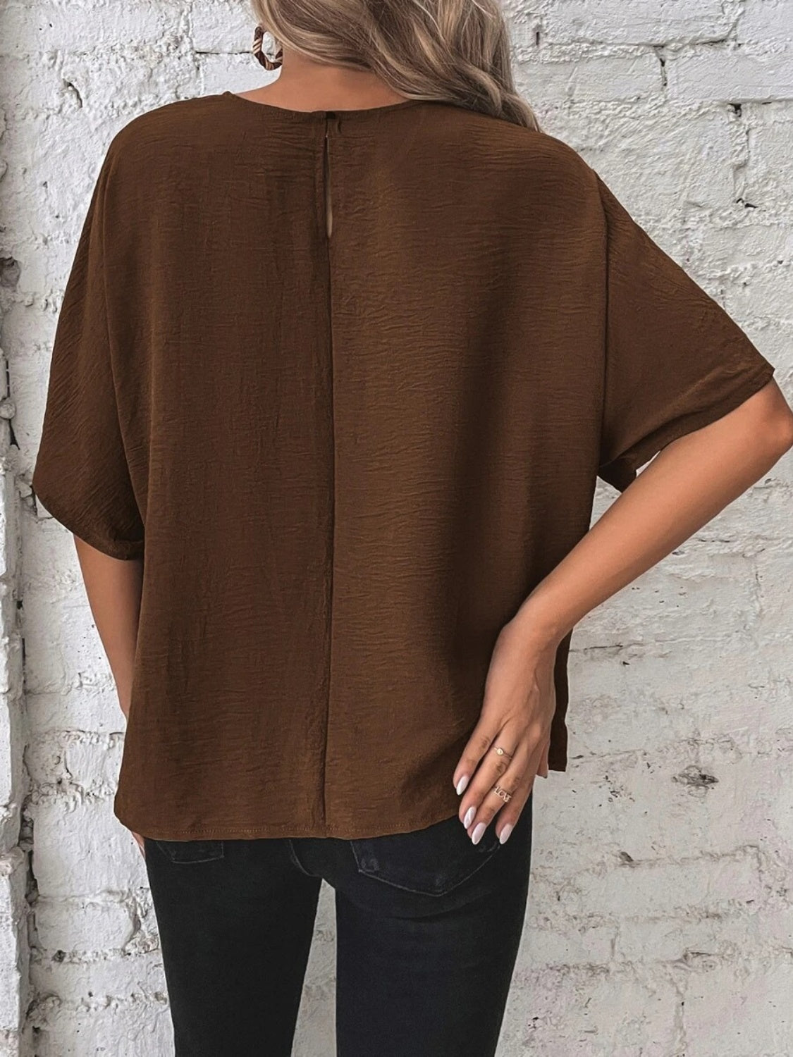 Knotted Round Neck Half Sleeve Blouse - ClassiQ