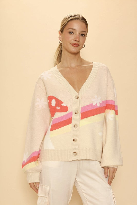 Retro stripe mushroom knit cardigan - Classique Collection