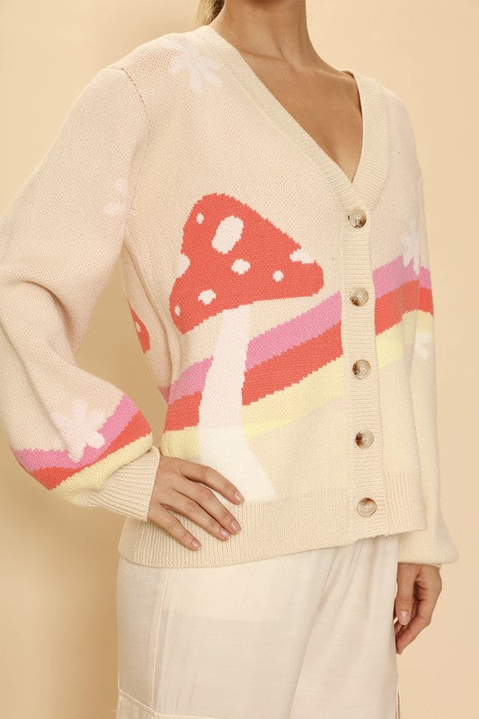 Retro stripe mushroom knit cardigan - Classique Collection