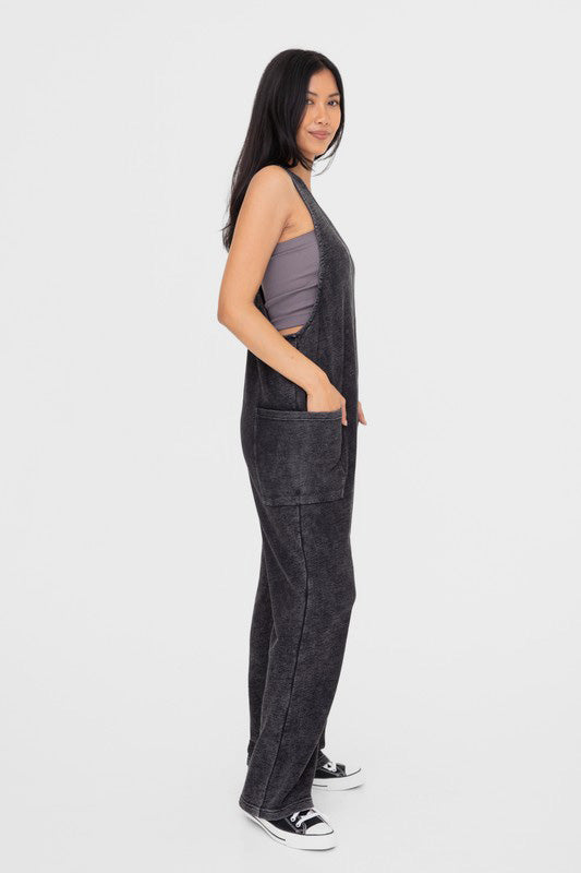 Mono B Mineral-Washed V Neck Overalls with Pockets - Classique Collection