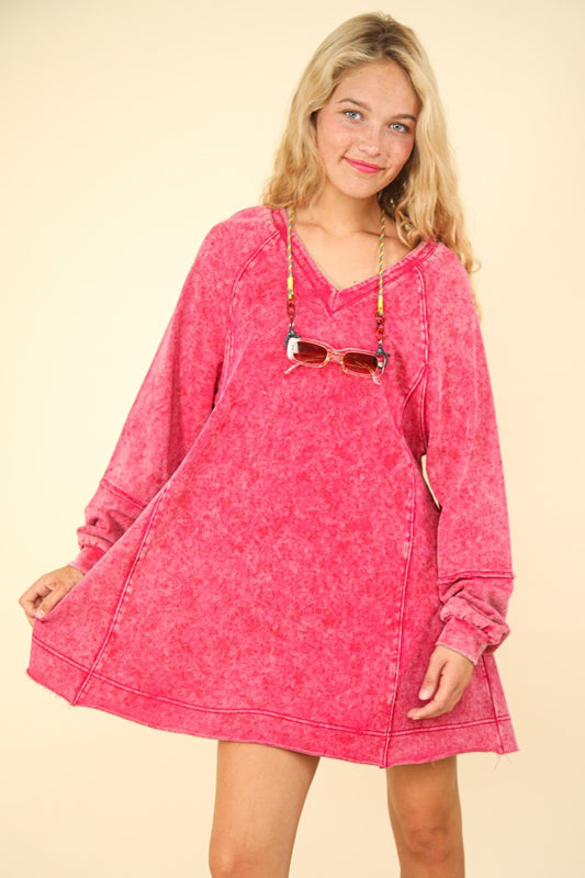 VERY J Mineral Washed Oversized A-Line Mini Dress - Classique Collection