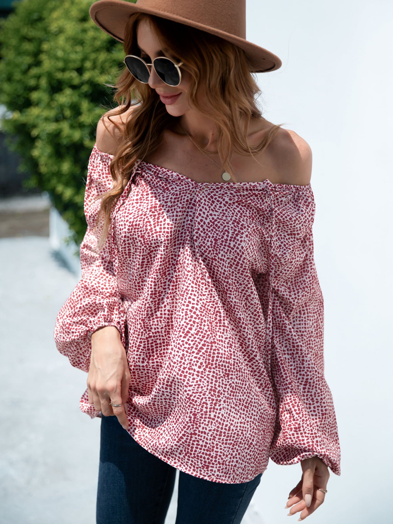 Printed Tie-Neck Balloon Sleeve Blouse - Classique Collection