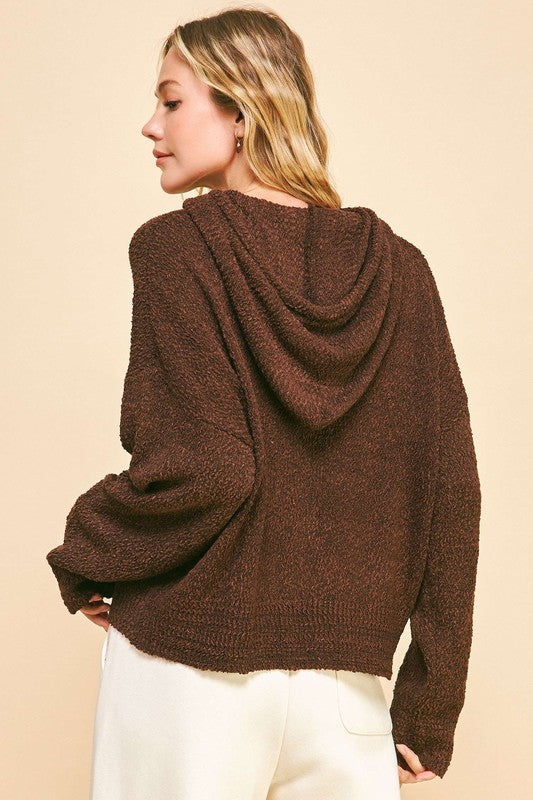 Davi & Dani Drop Shoulder Long Sleeve Hooded Sweater - ClassiQ