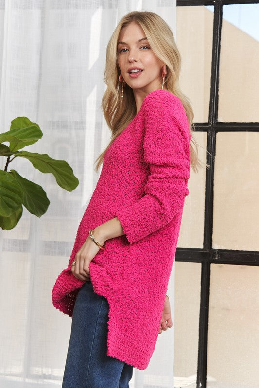 ADORA High-Low Side Slit V-Neck Sweater - ClassiQ
