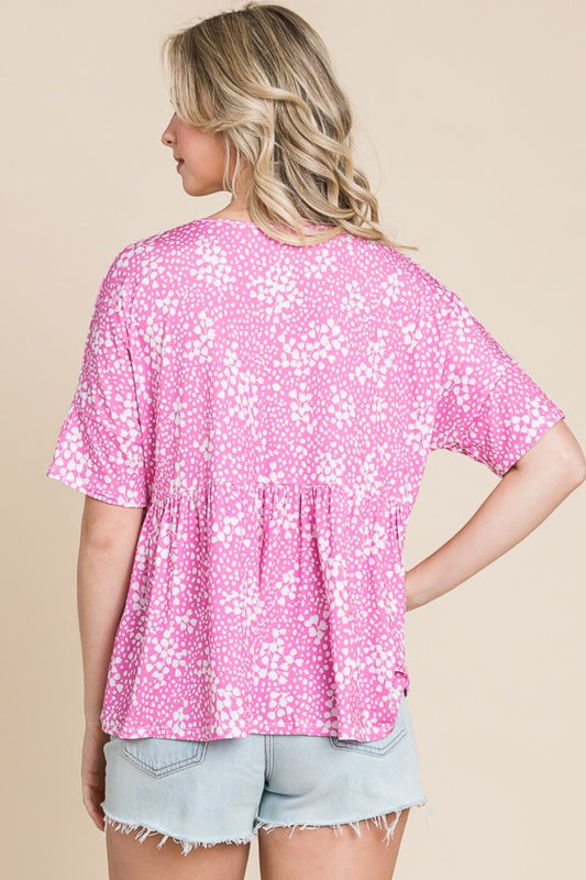 BOMBOM Floral Round Neck Peplum Blouse - Classique Collection