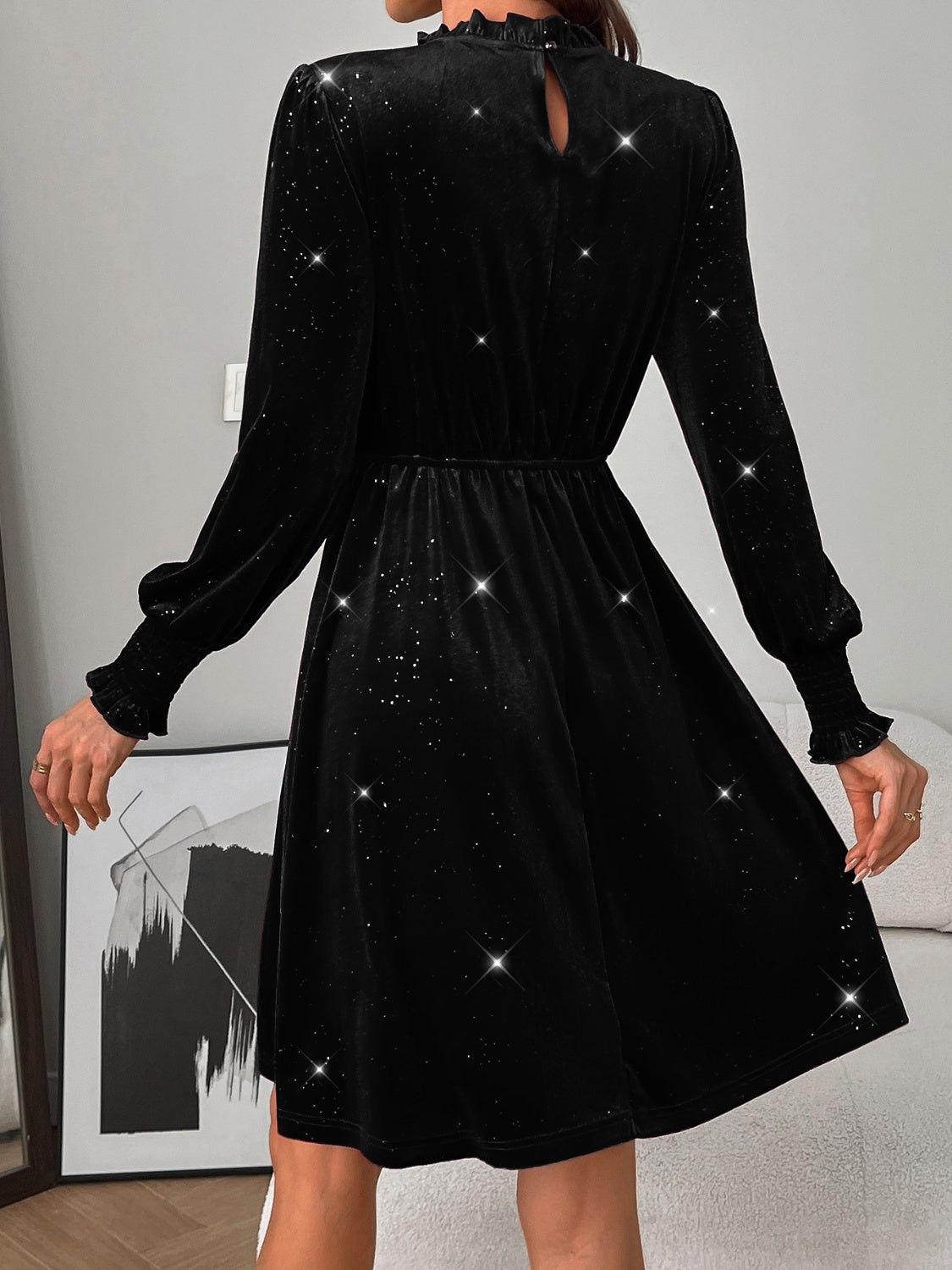 Glitter Mock Neck Long Sleeve Mini Dress - Classique Collection
