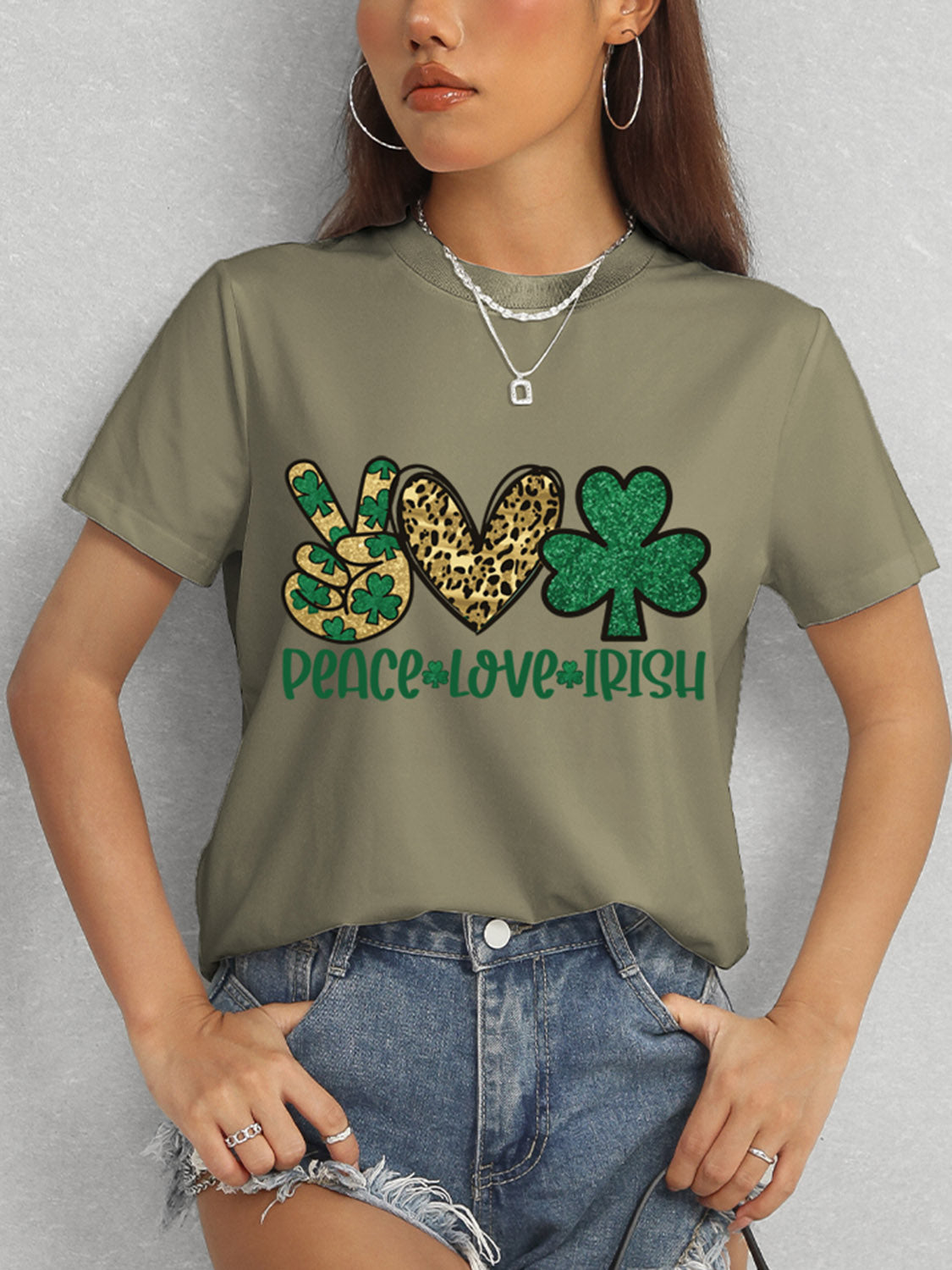 PEACE LOVE IRISH Round Neck Short Sleeve T-Shirt - ClassiQ