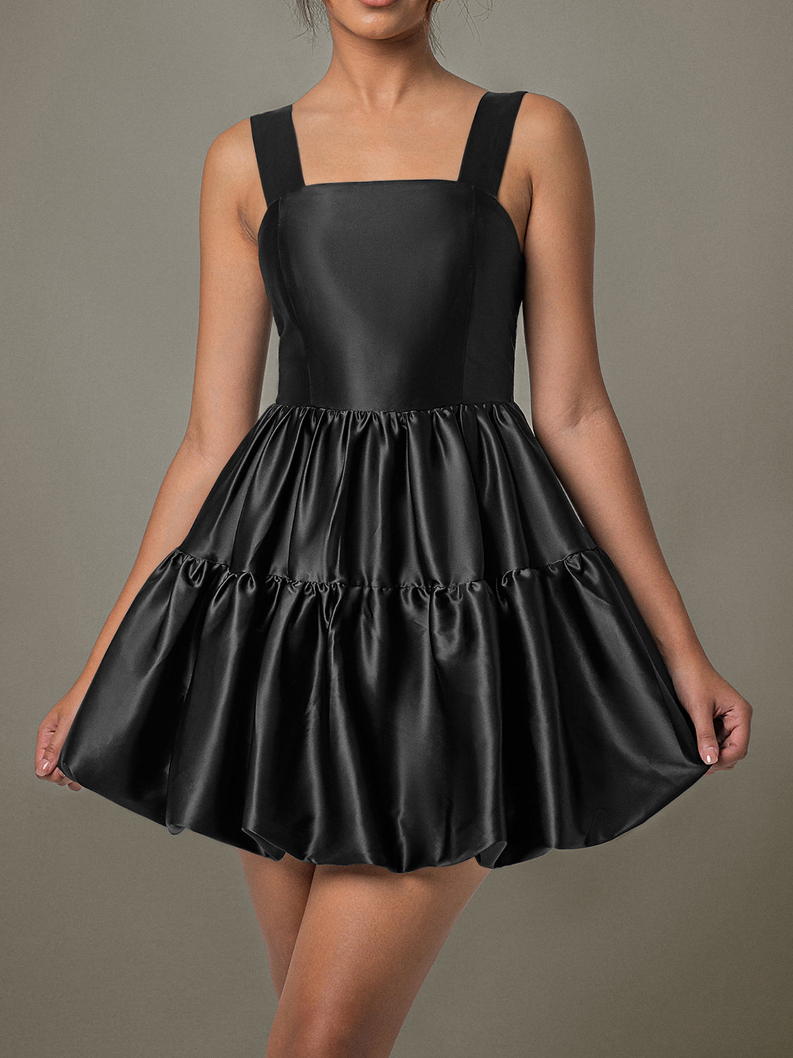 Ruched Square Neck Wide Strap Mini Dress - Classique Collection
