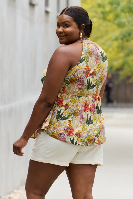 Be Stage Full Size Floral Halter Top in Green - ClassiQ