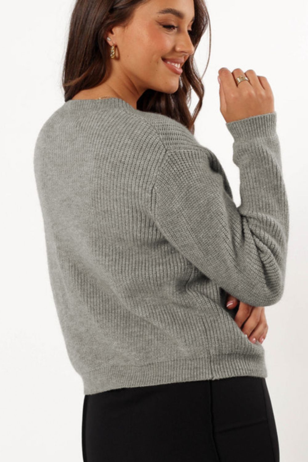Bow Round Neck Long Sleeve Cardigan - ClassiQ