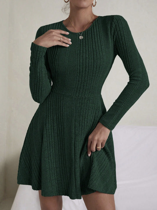 Textured Round Neck Long Sleeve Dress - Classique Collection