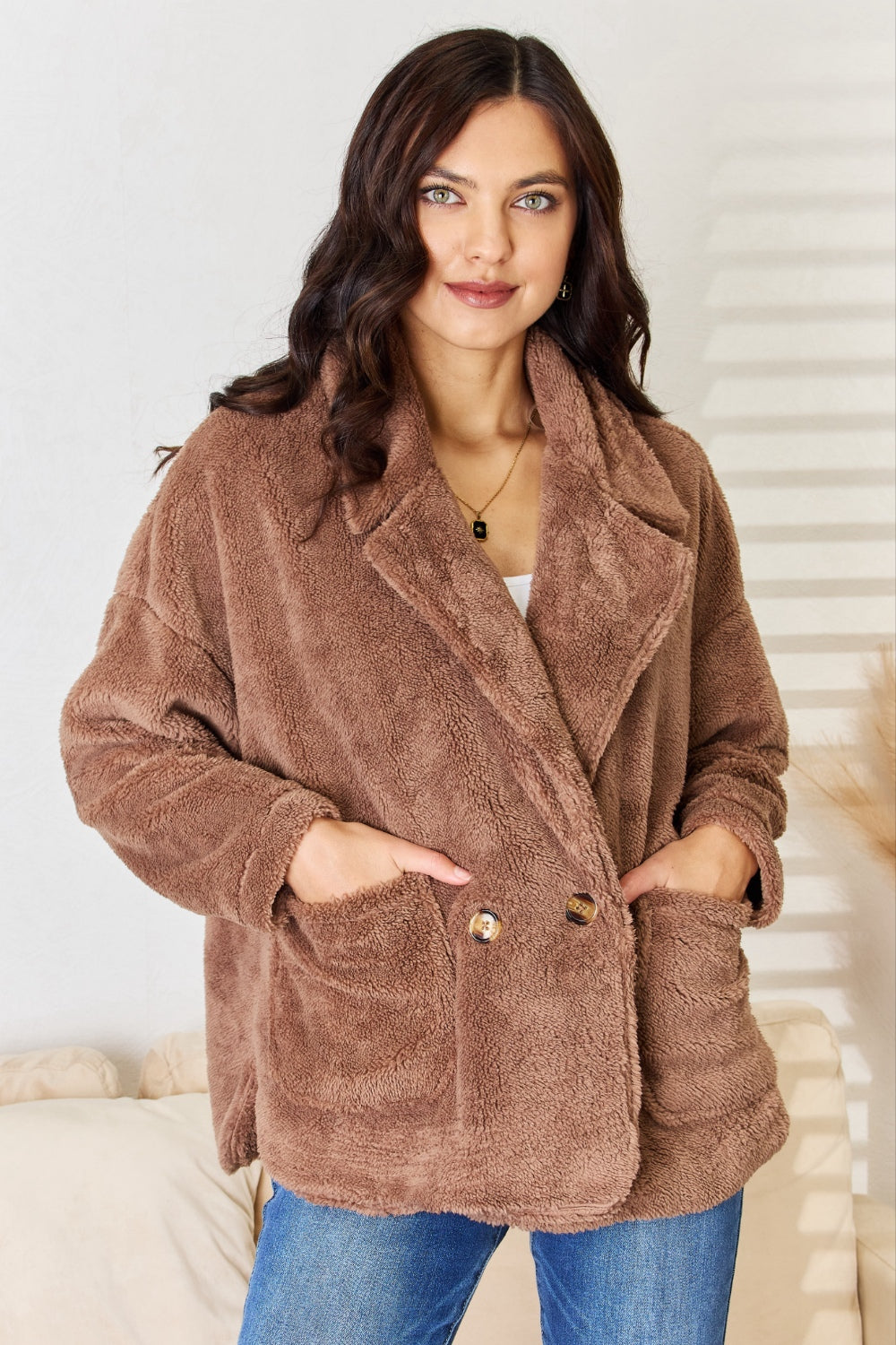 Culture Code Double Breasted Fuzzy Coat - Classique Collection