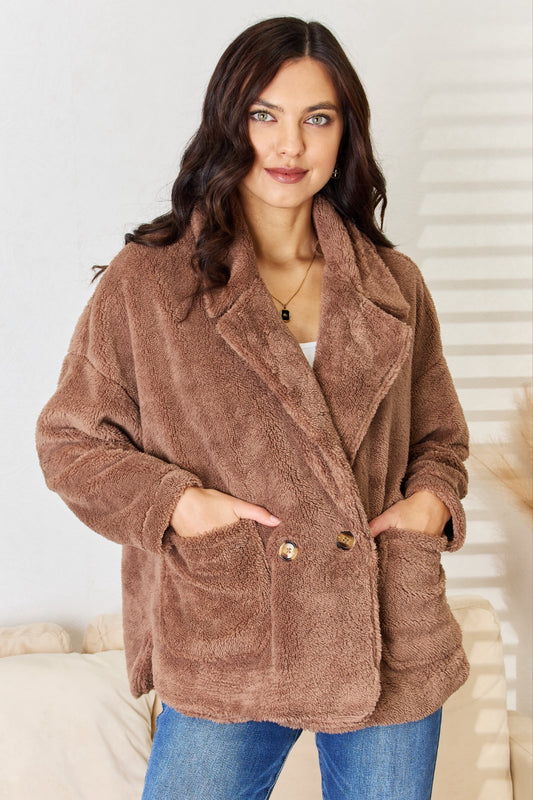 Culture Code Double Breasted Fuzzy Coat - Classique Collection