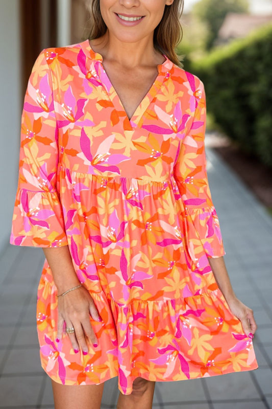 Tiered Printed Notched Mini Dress - Classique Collection