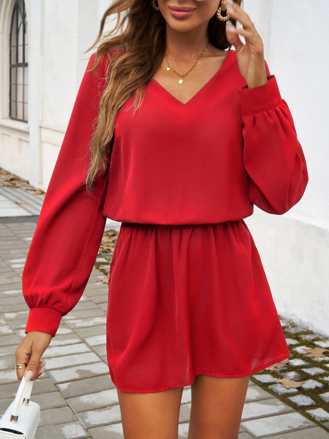 Devine Cutout V-Neck Long Sleeve Mini Dress - Classique Collection