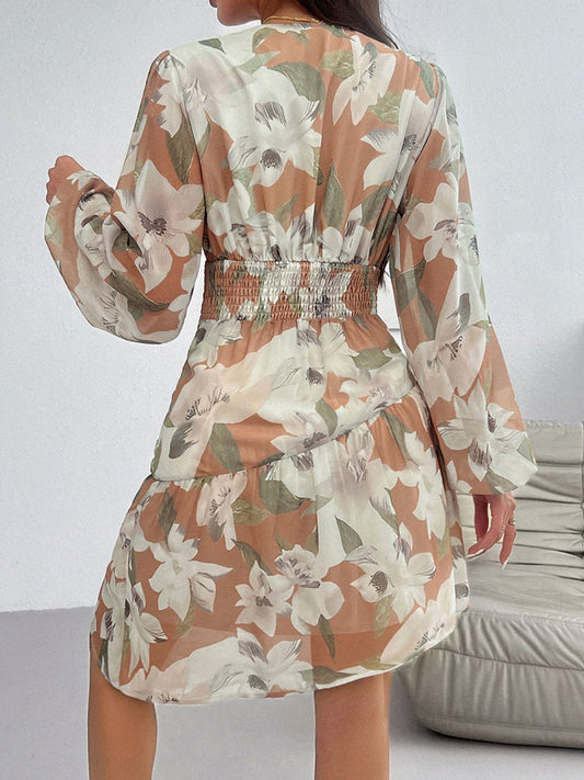 Devine Smocked Printed Long Sleeve Dress - Classique Collection