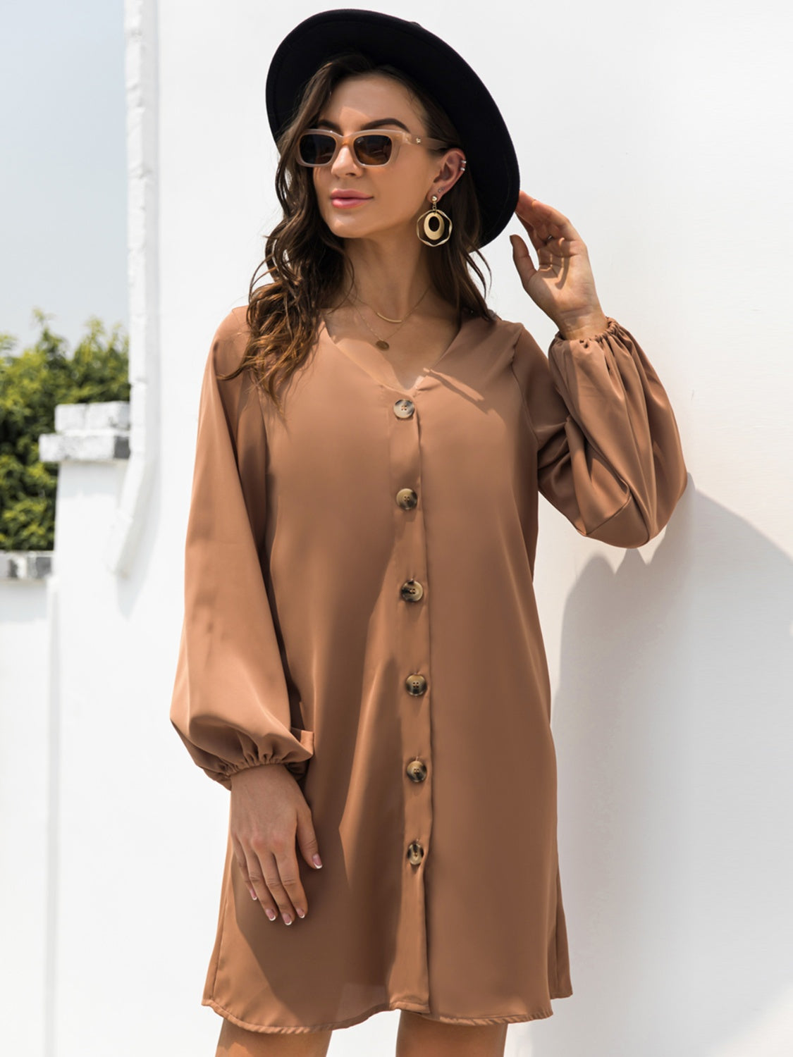 V-Neck Long Sleeve Mini Dress - Classique Collection
