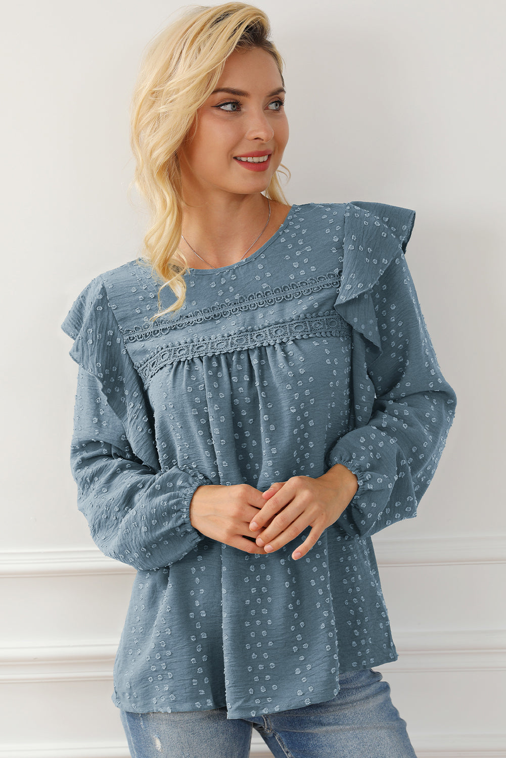 Round Neck Ruffled Blouse - Classique Collection