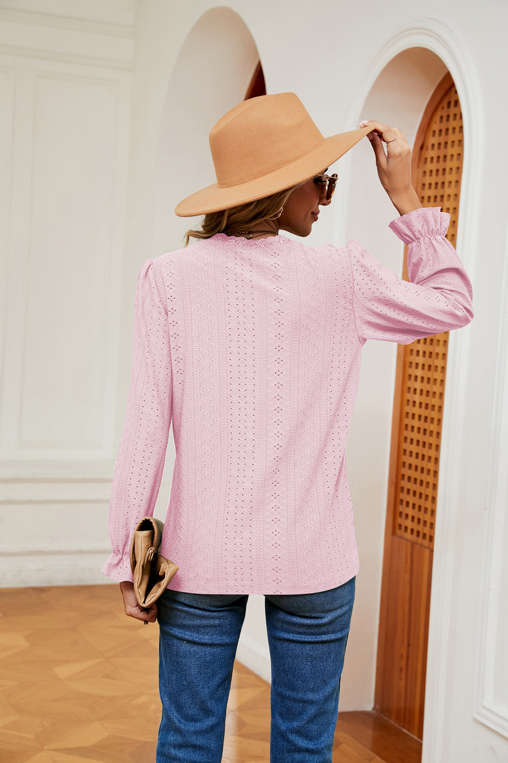 V-Neck Flounce Sleeve Blouse - Classique Collection