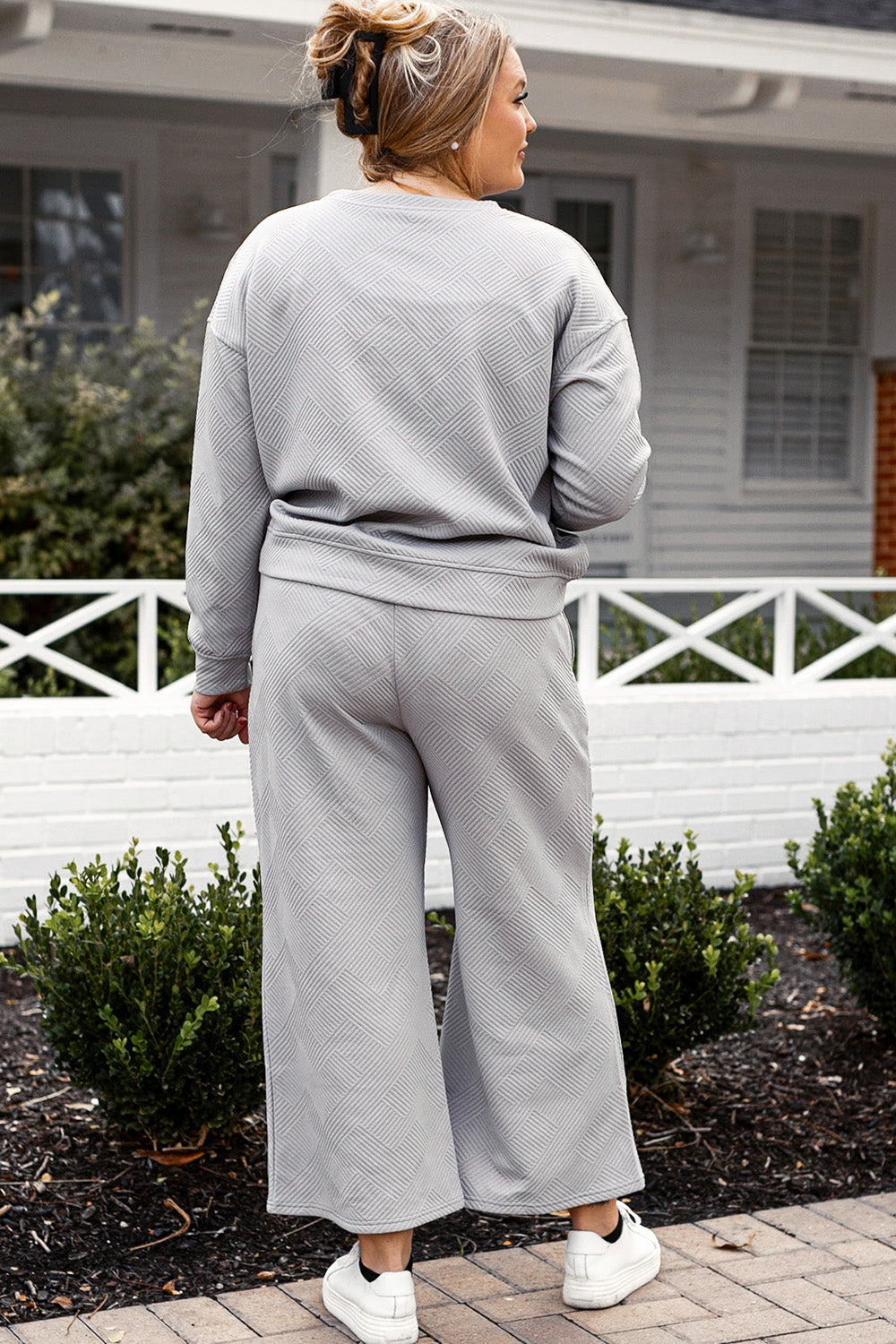 Double Take Full Size Textured Long Sleeve Top and Drawstring Pants Set - ClassiQ