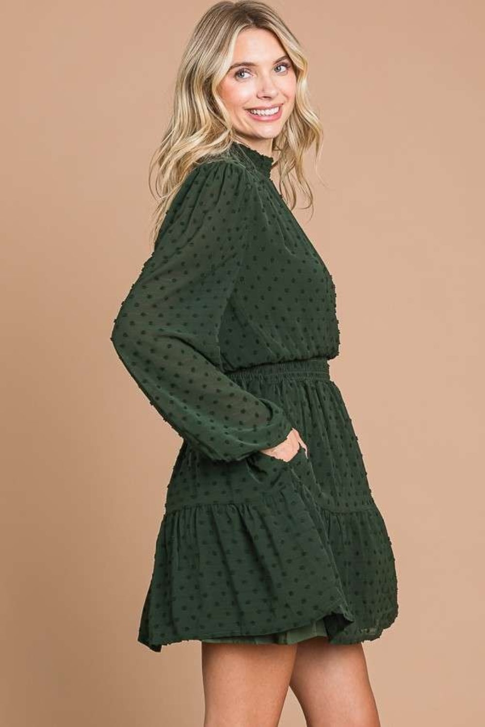 Culture Code Swiss Dot Smock Neck Mini Dress with Pockets - Classique Collection