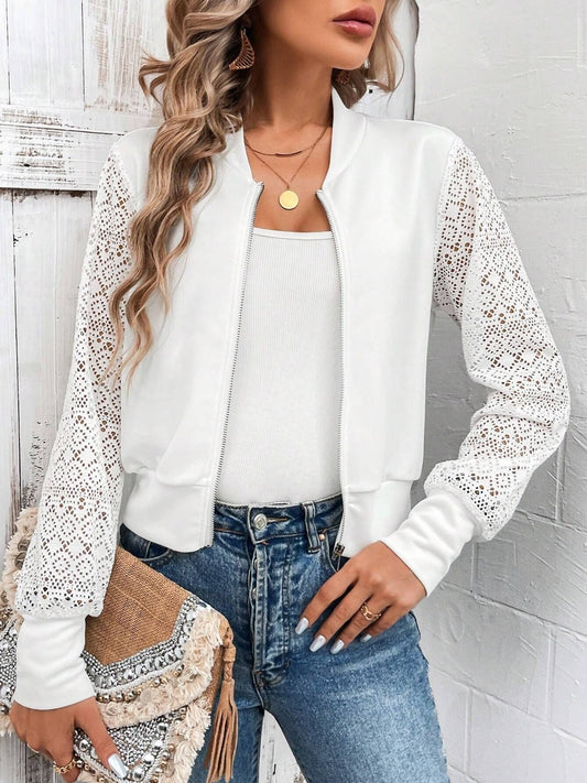 Baseball Collar Lace Patchwork Long Sleeve Jacket - Classique Collection