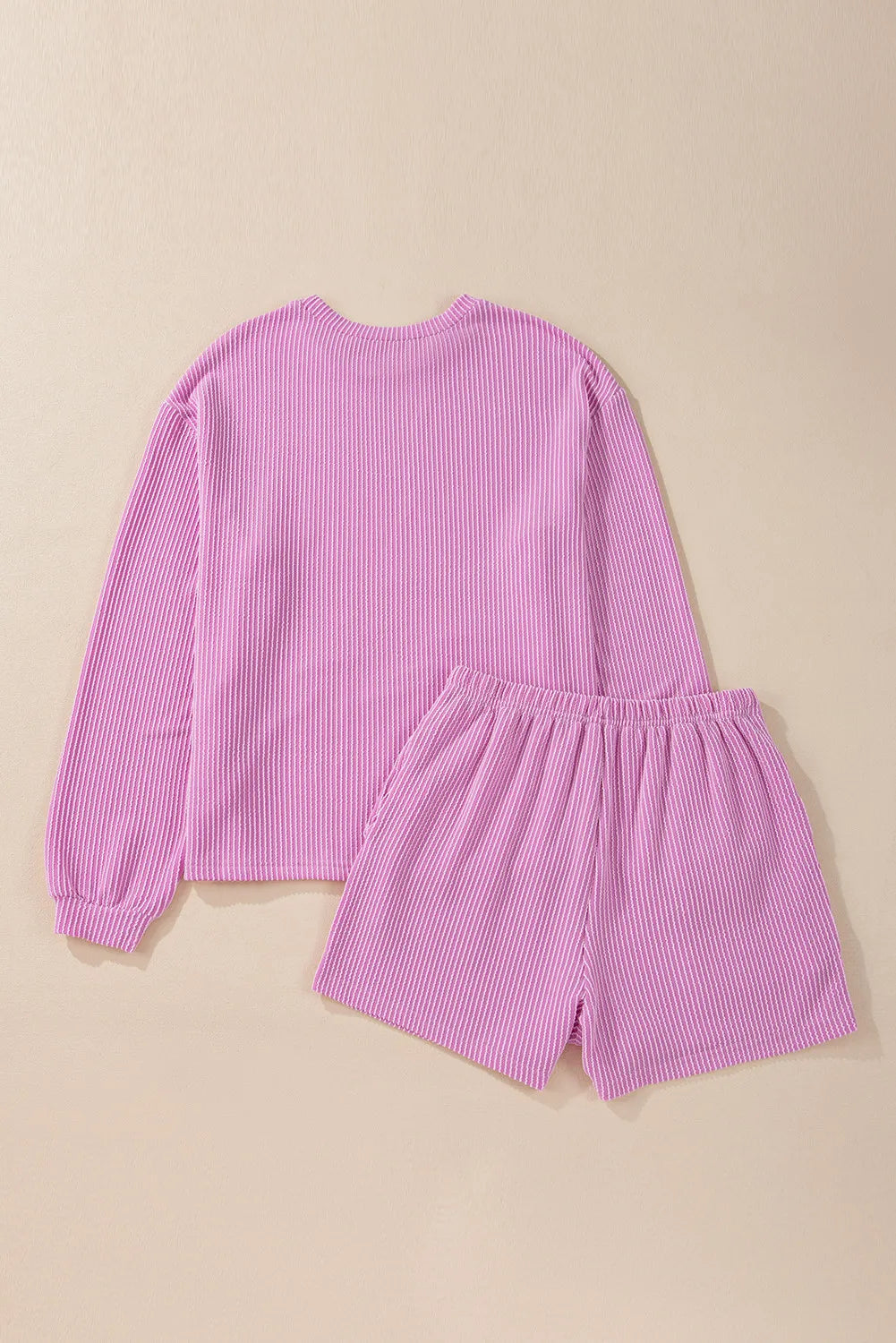 Round Neck Long Sleeve Top and Shorts Set - ClassiQ