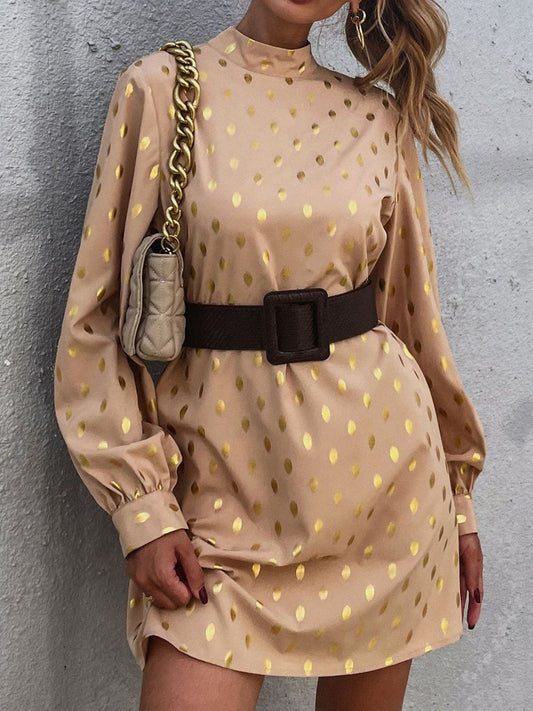 Printed Mock Neck Long Sleeve Mini Dress - Classique Collection