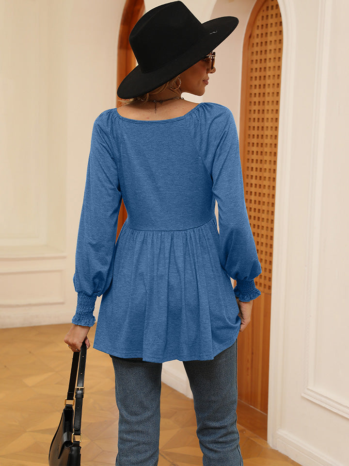 V-Neck Lantern Sleeve Blouse - Classique Collection