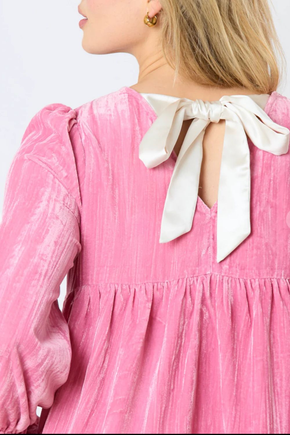 Tied Round Neck Flounce Sleeve Mini Dress - Classique Collection