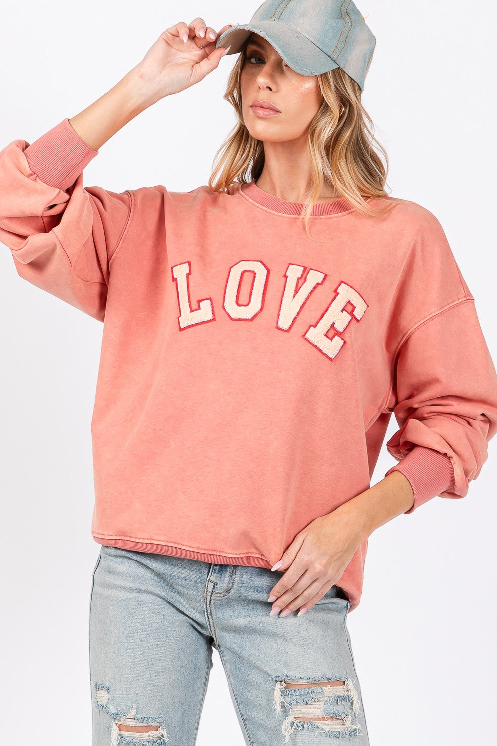 SAGE + FIG LOVE Path Applique Drop Shoulder Sweatshirt - ClassiQ